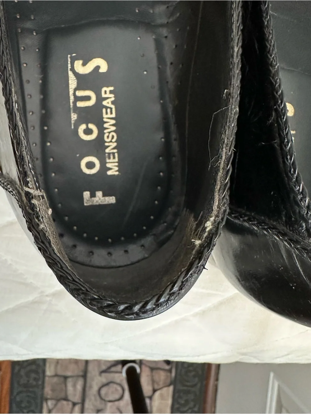 Focus Mens Size 8 Vintage Patent Black Leather Slip-On Dress Loafers Shoes